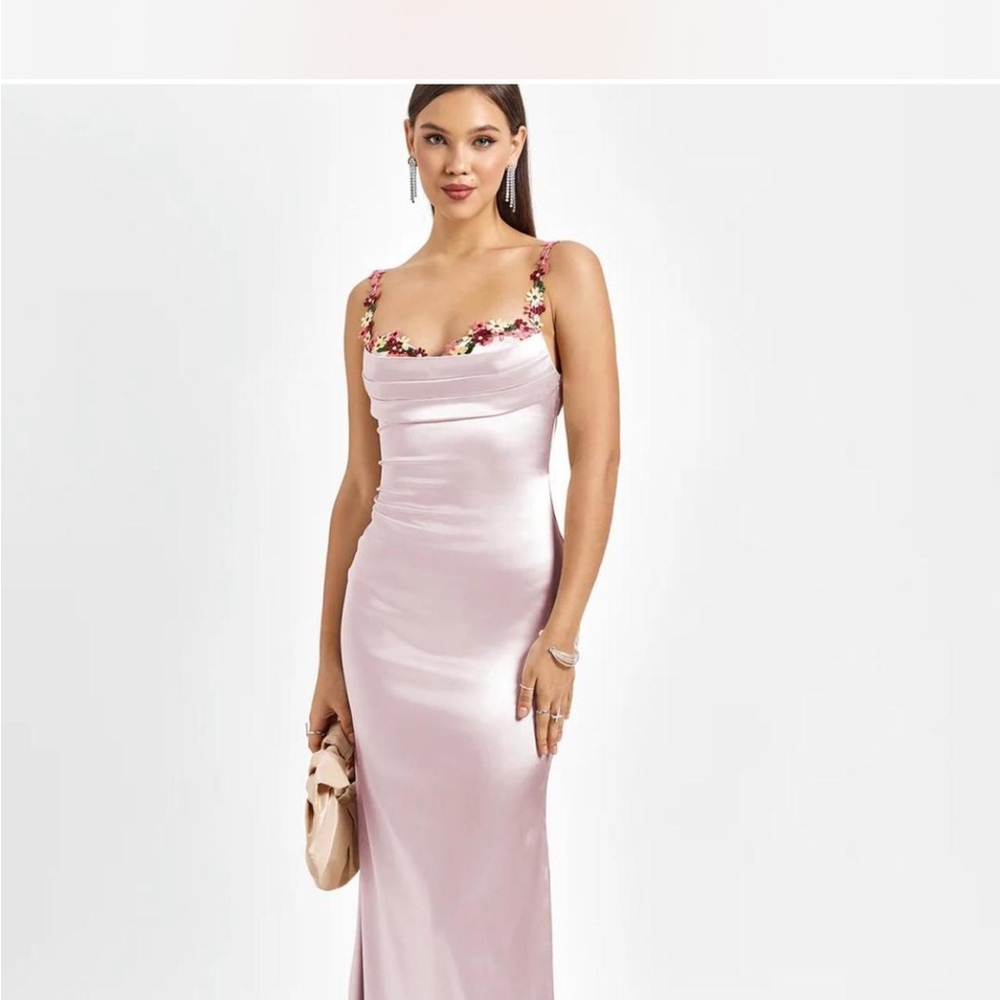 Parthea Embellished Strap Tie Back Satin Bodycon Dress - Pink size XS